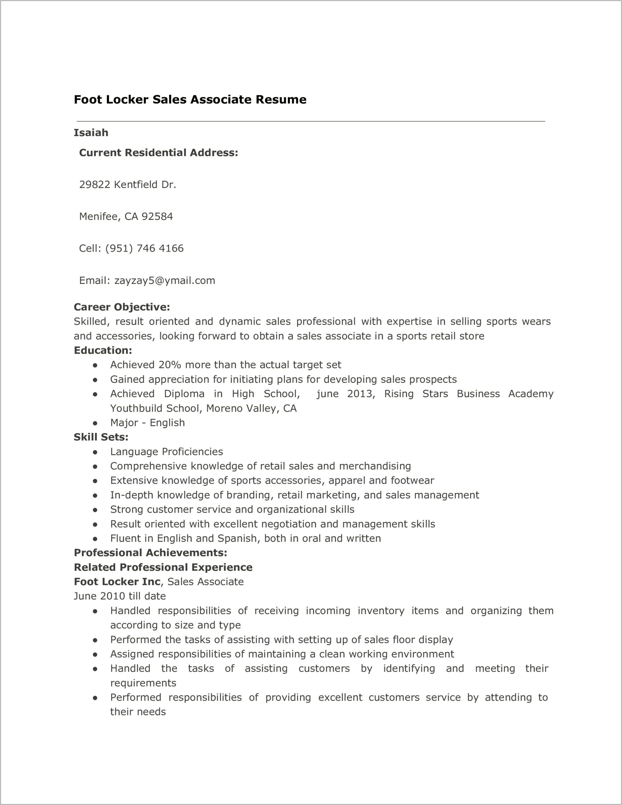 Aldo Sales Associate Job Description On Resume