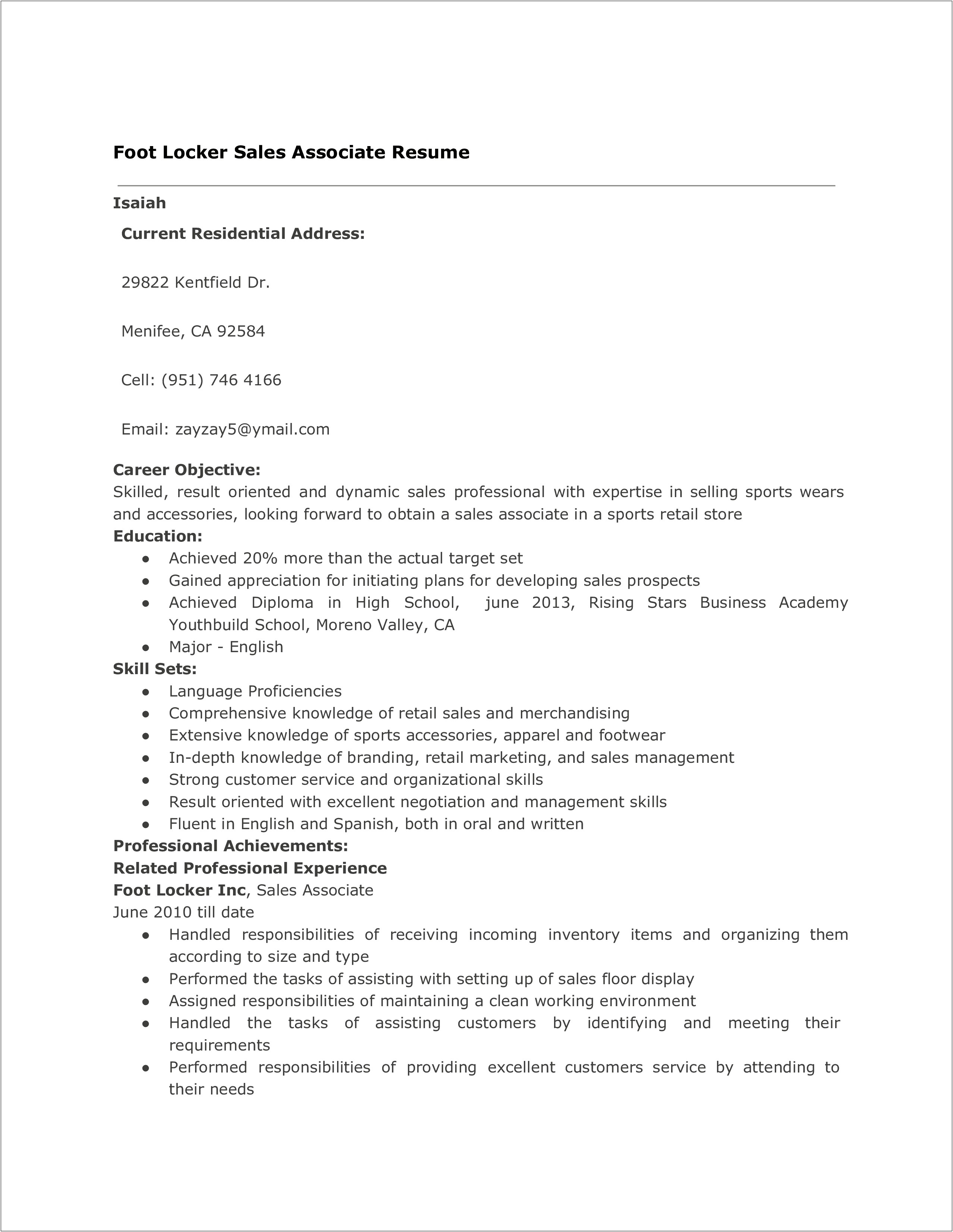 Aldo Sales Associate Job Description On Resume