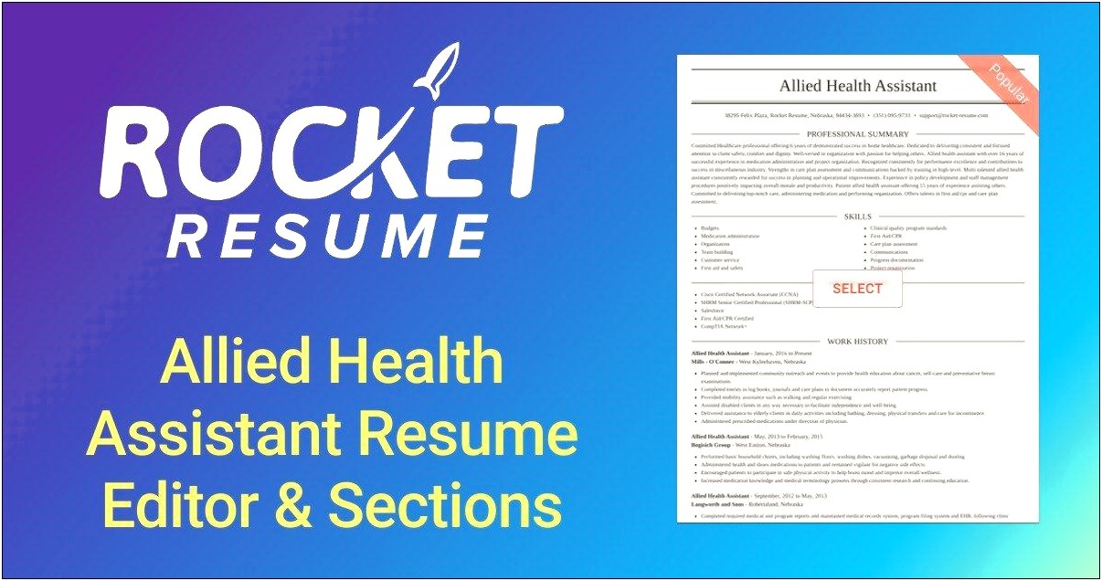 Allied Health Assistant Skills For Resume