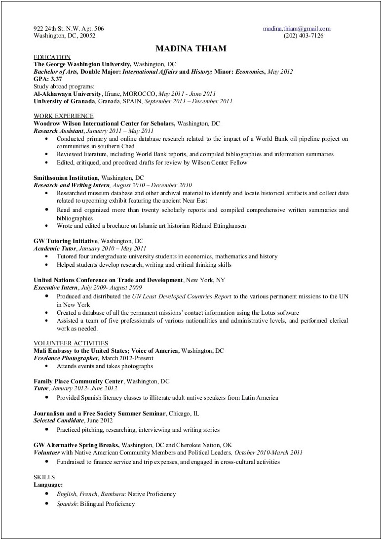 Alternative To Work Experience In Resume