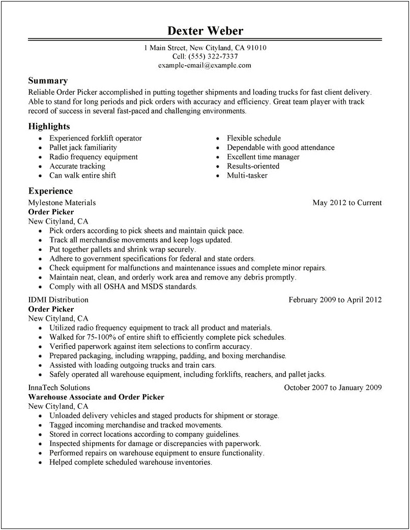 Amazon Packer Job Description For Resume