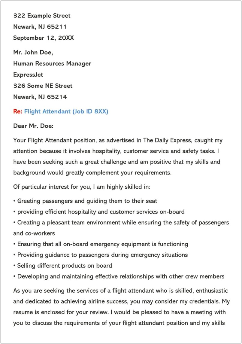 American Airlines Flight Attendant Cover Letter Resume