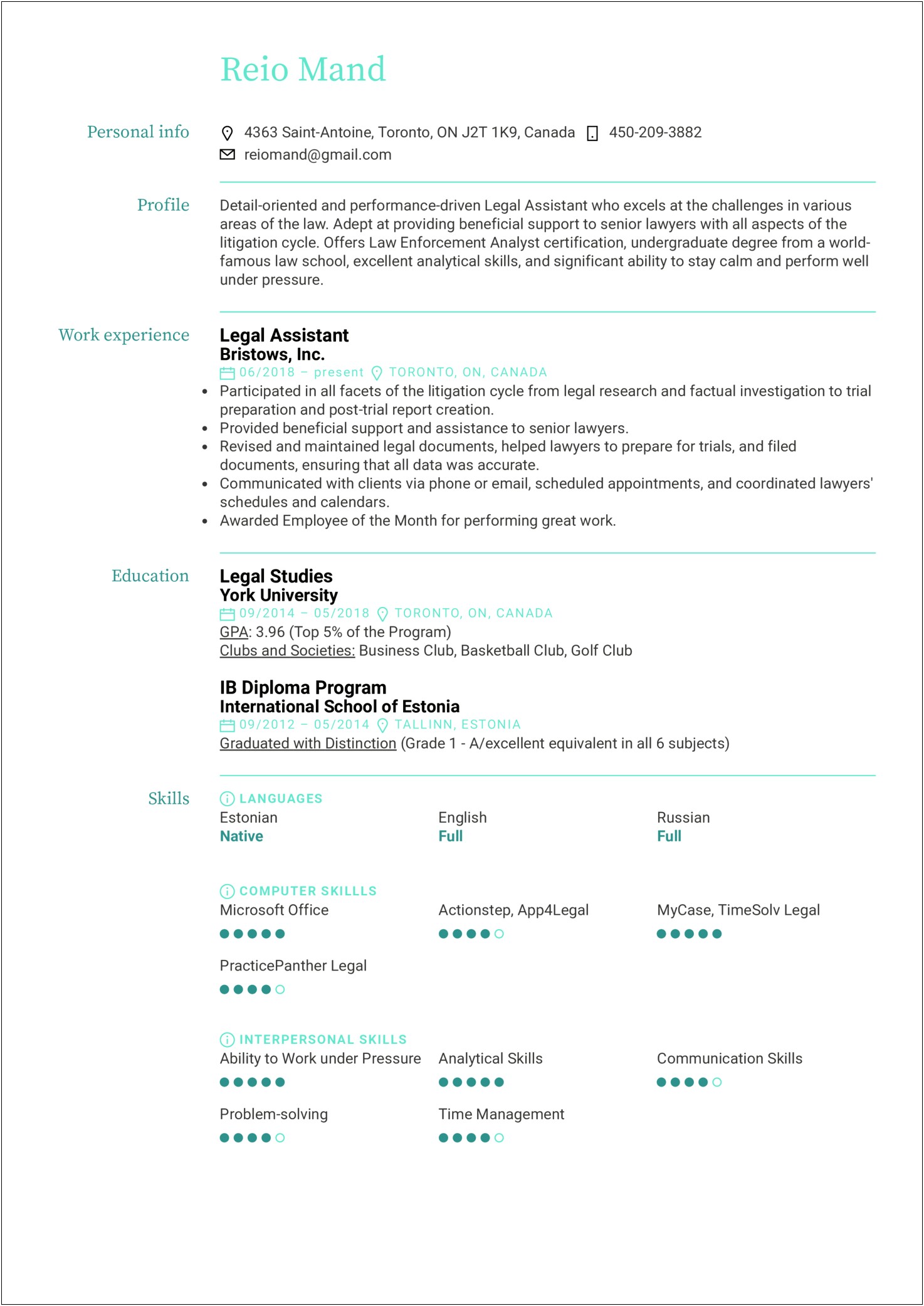 Aministrative Skills For Paralegal Resume