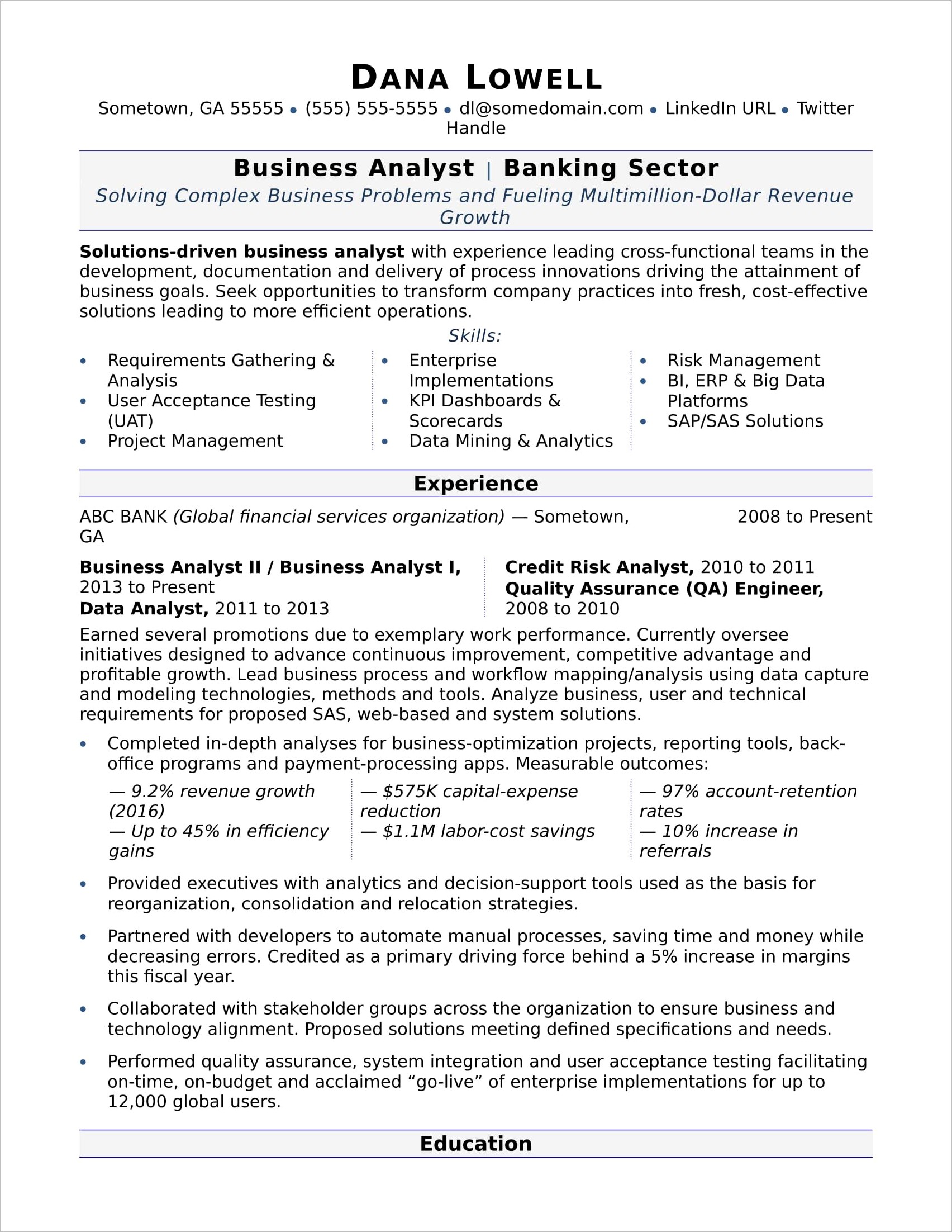 Aml Business Analyst Resume Examples