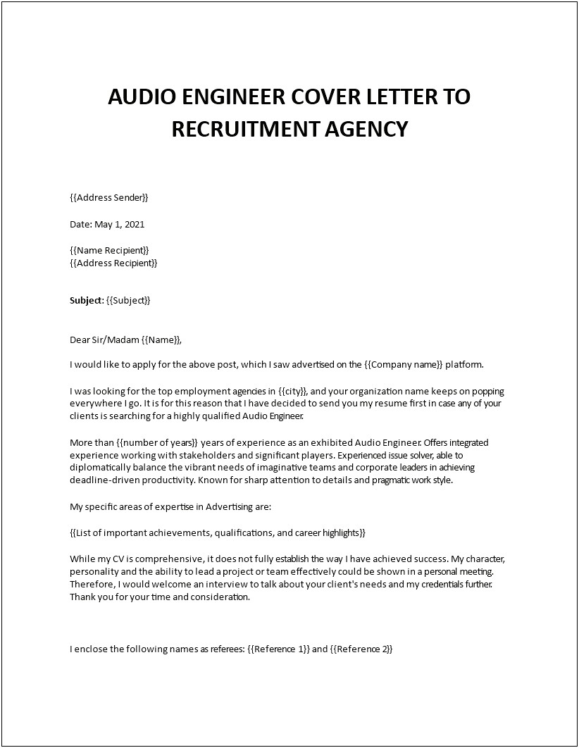 An Audio Engineer Resume And Cover Letter