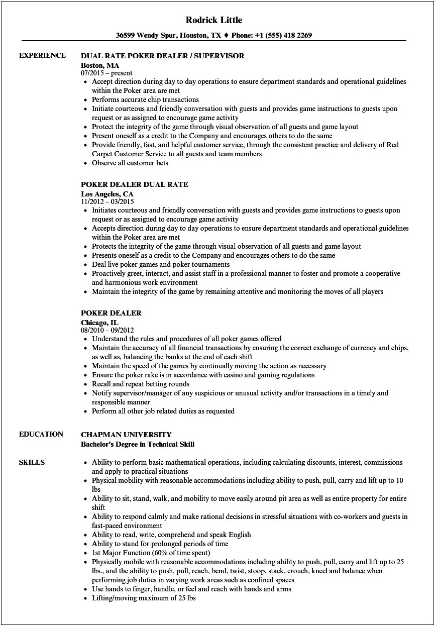 An Example Of A Great Poker Dealer Resume