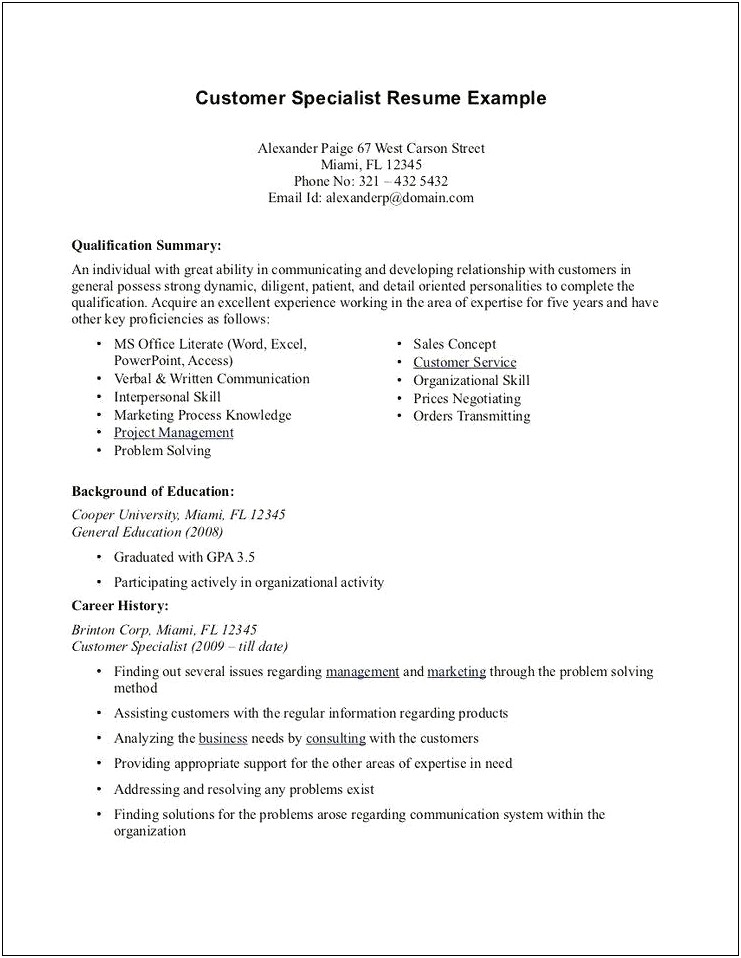 An Example Of A Resume Summary