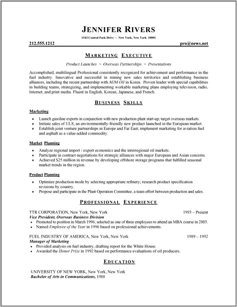 An Example Of Resume Writing