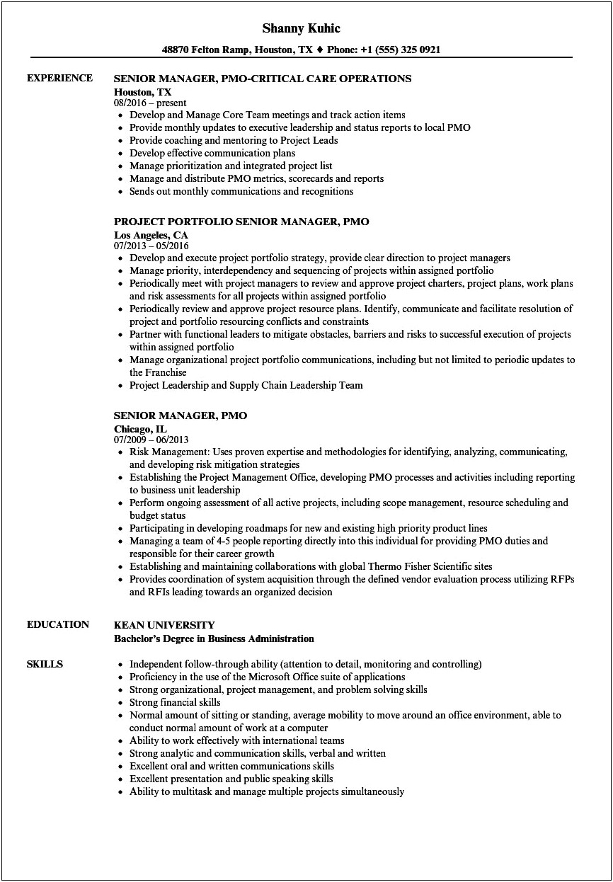Analyst With Pmo Experience In Resume