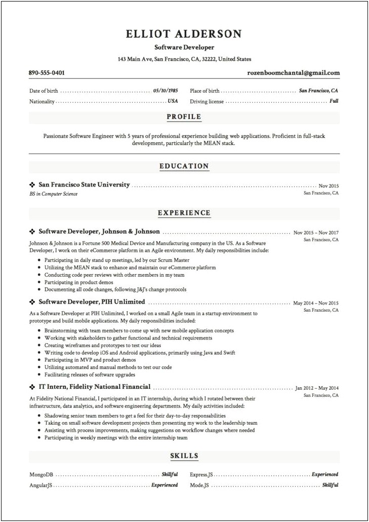Android Developer 1 Year Experience Resume Sample