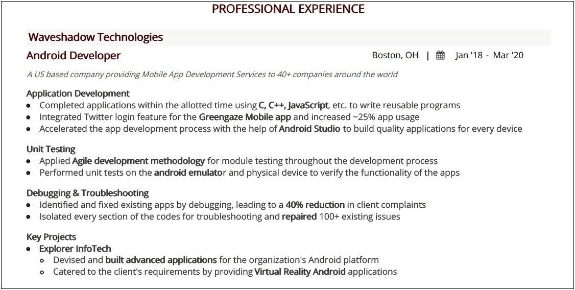 Android Developer Resume 3 Years Experience