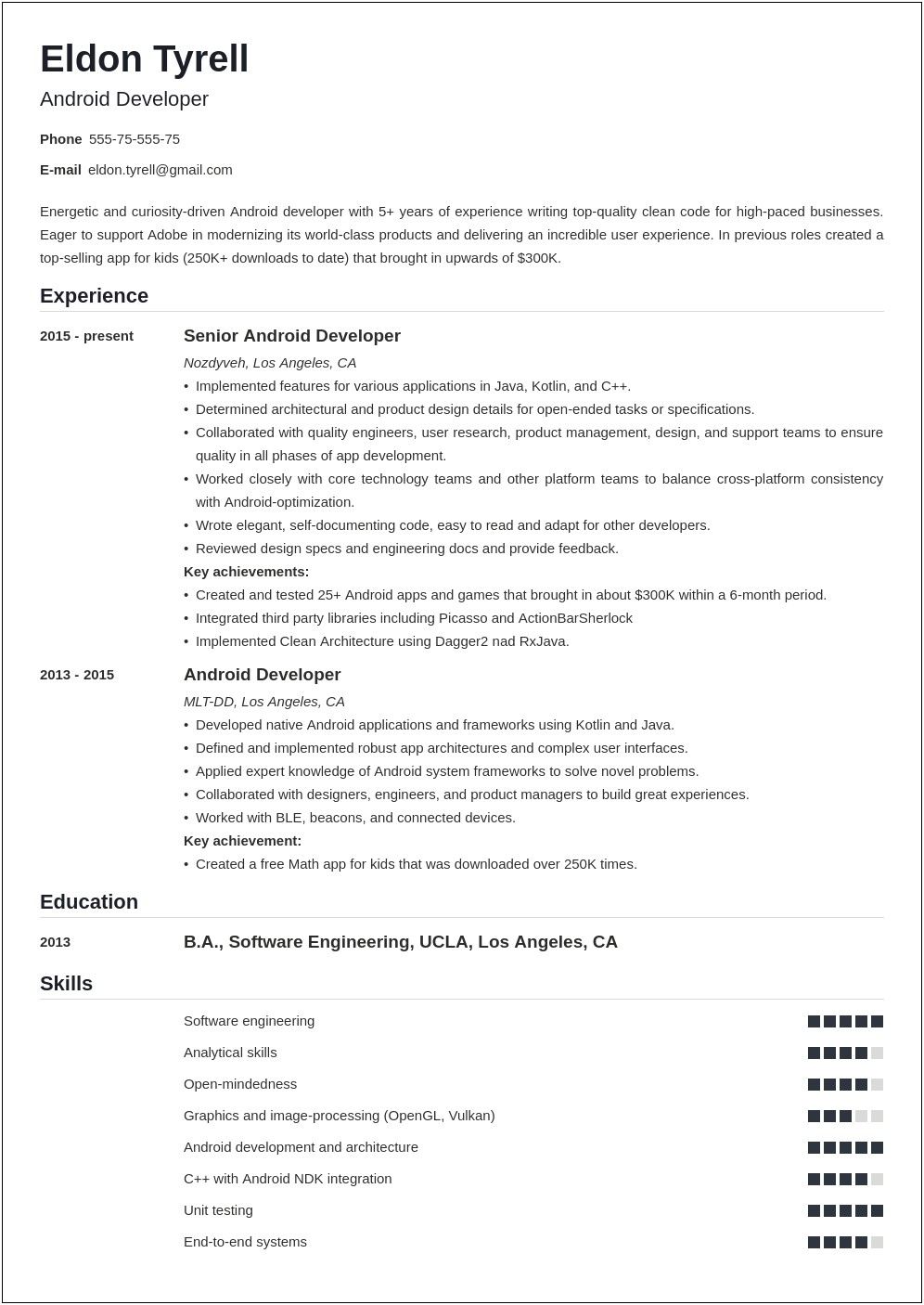 Android Developer Resume 5 Years Experience