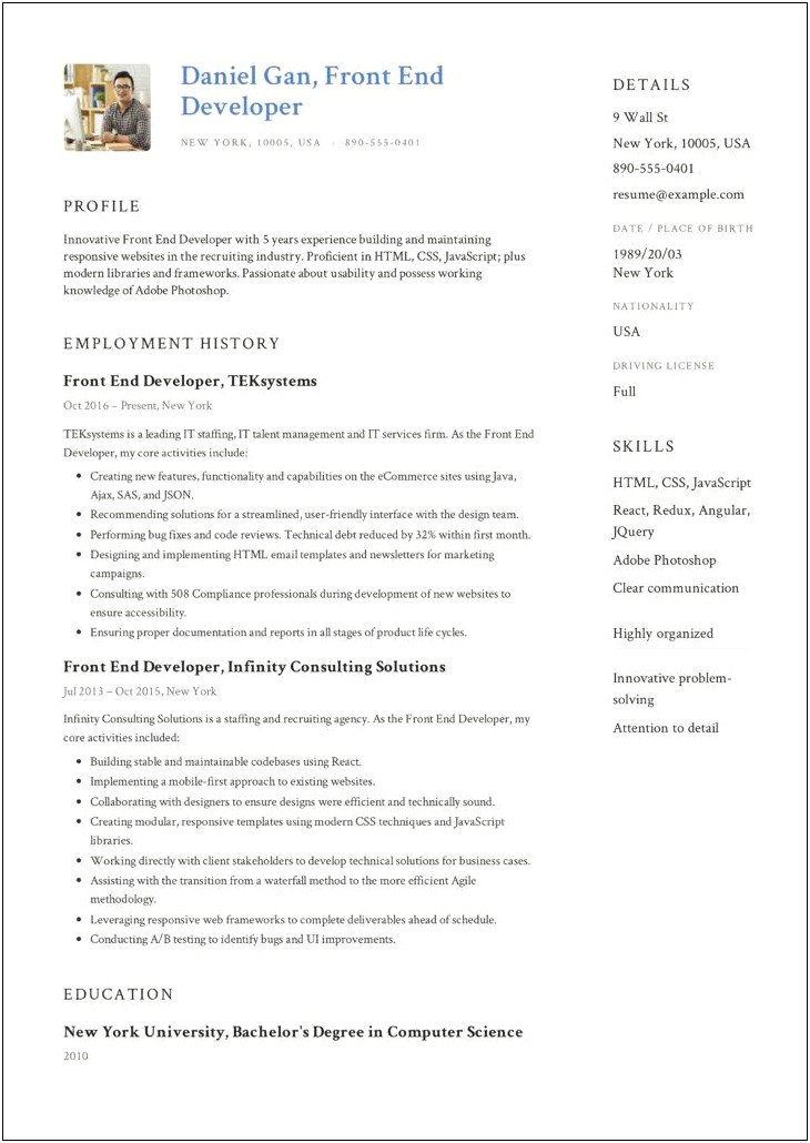 Angularjs Ui Developer Sample Resume