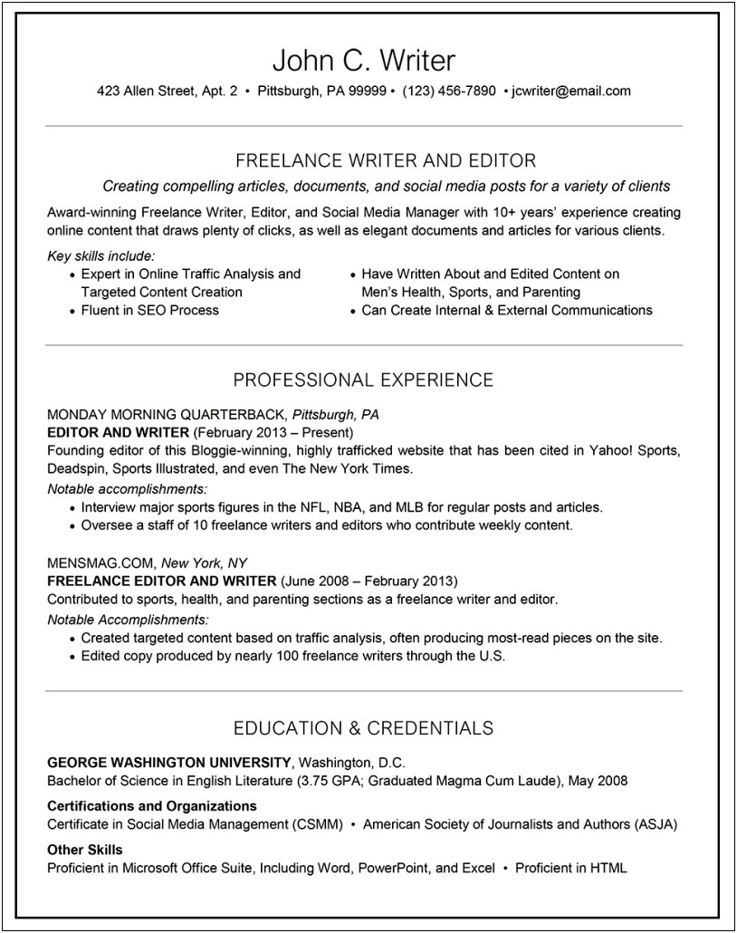 Another Word For Freelance Projects In Resume