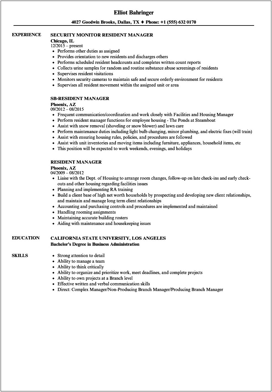 Apartment Community Property Manager Resume