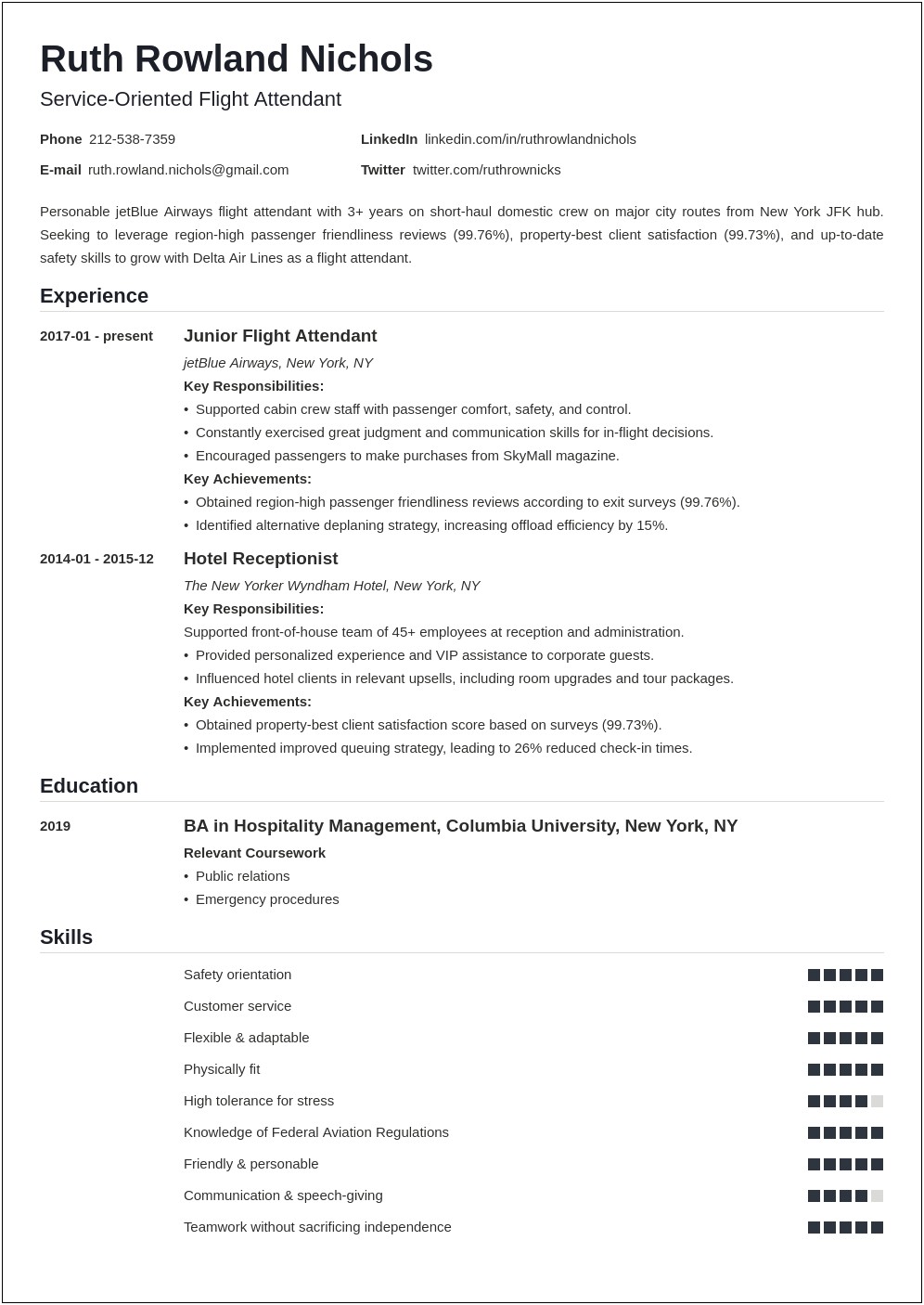 Aplyiong Flight Attendant Resume Example