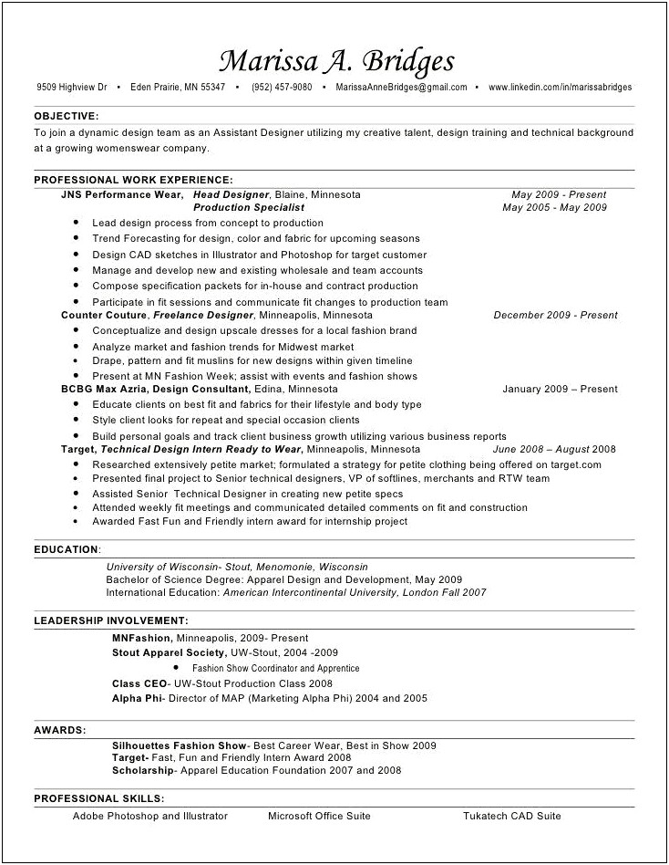 Apparel Production Manager Resume Example