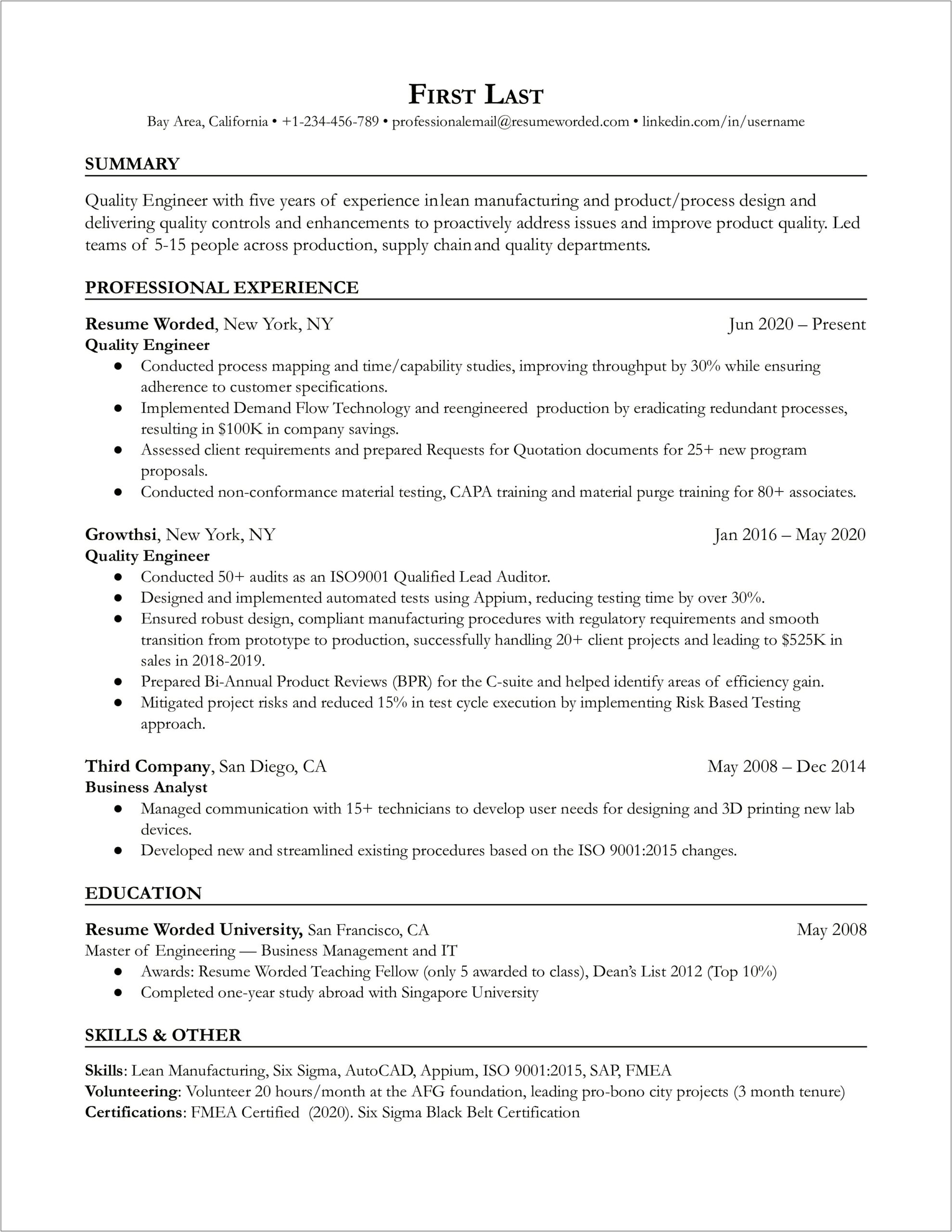 Appium Testing Resume For 1 Year Of Experience