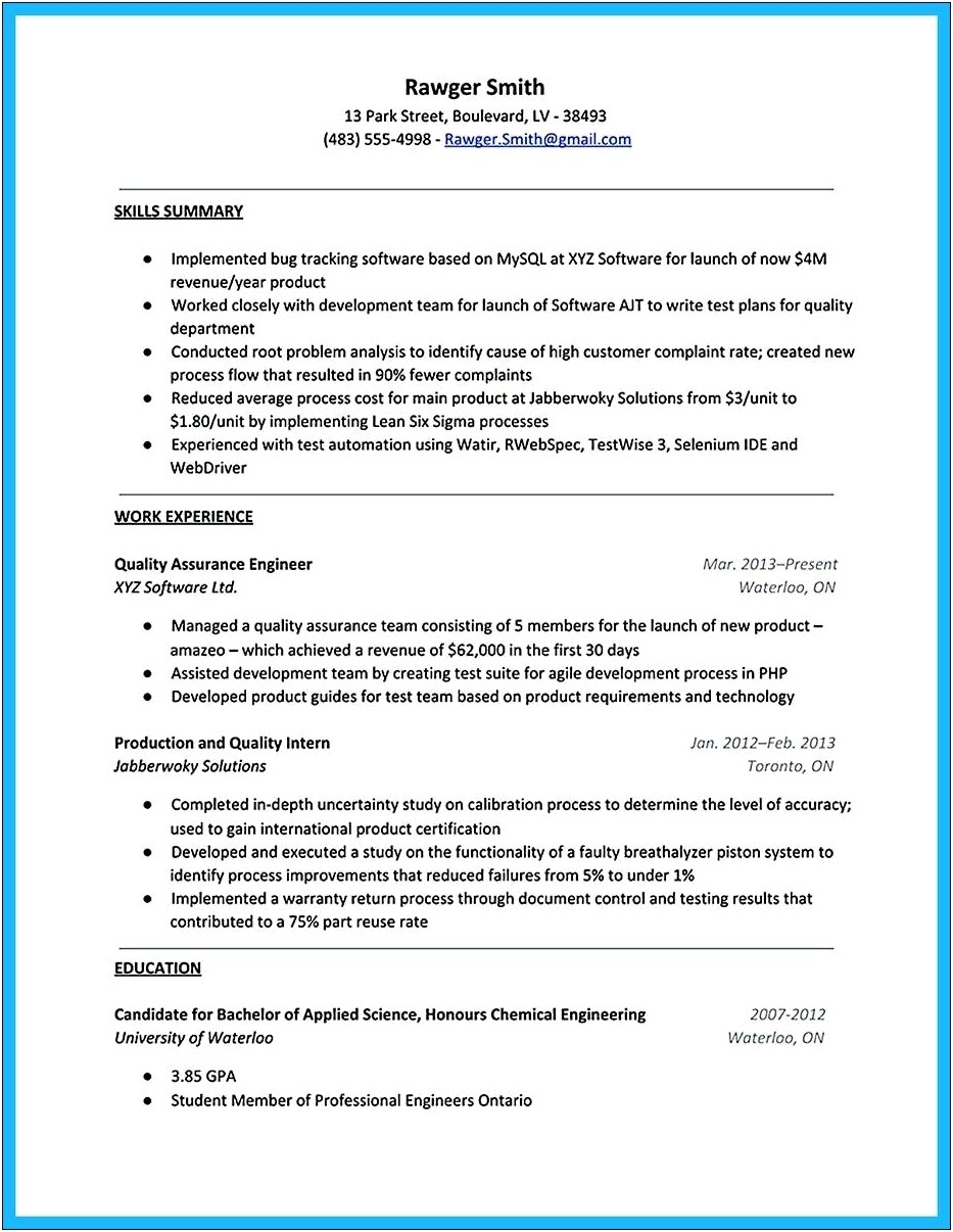 Applicant Tracking System Resume Example