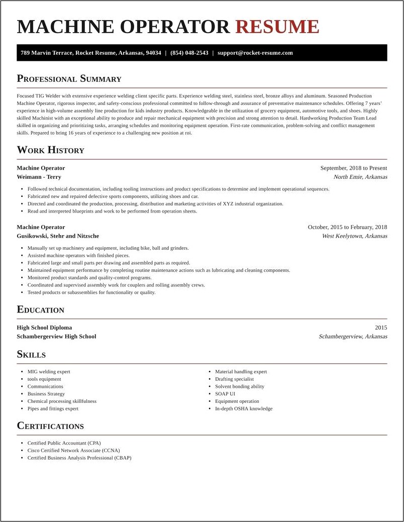 Application Job Resume Machine Operation
