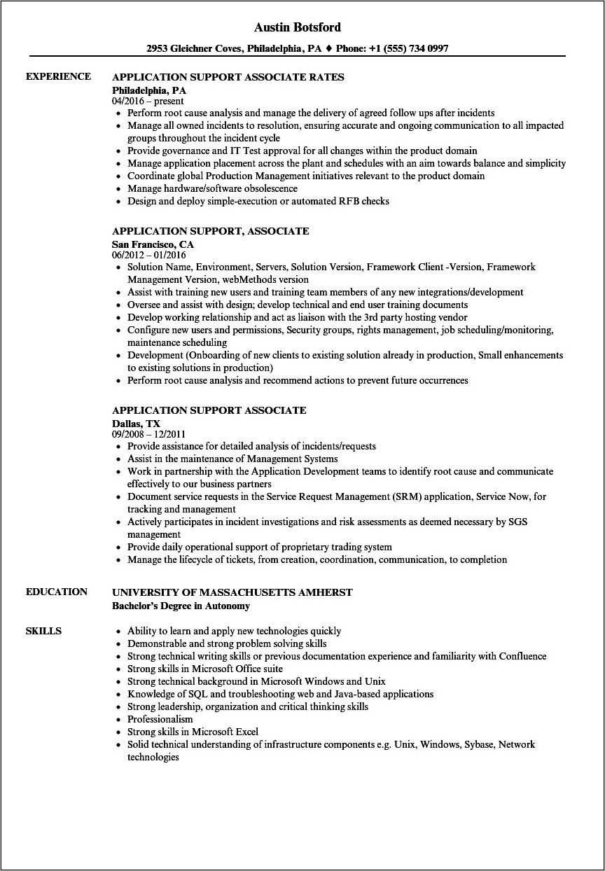Application Support Analyst Resume Objective