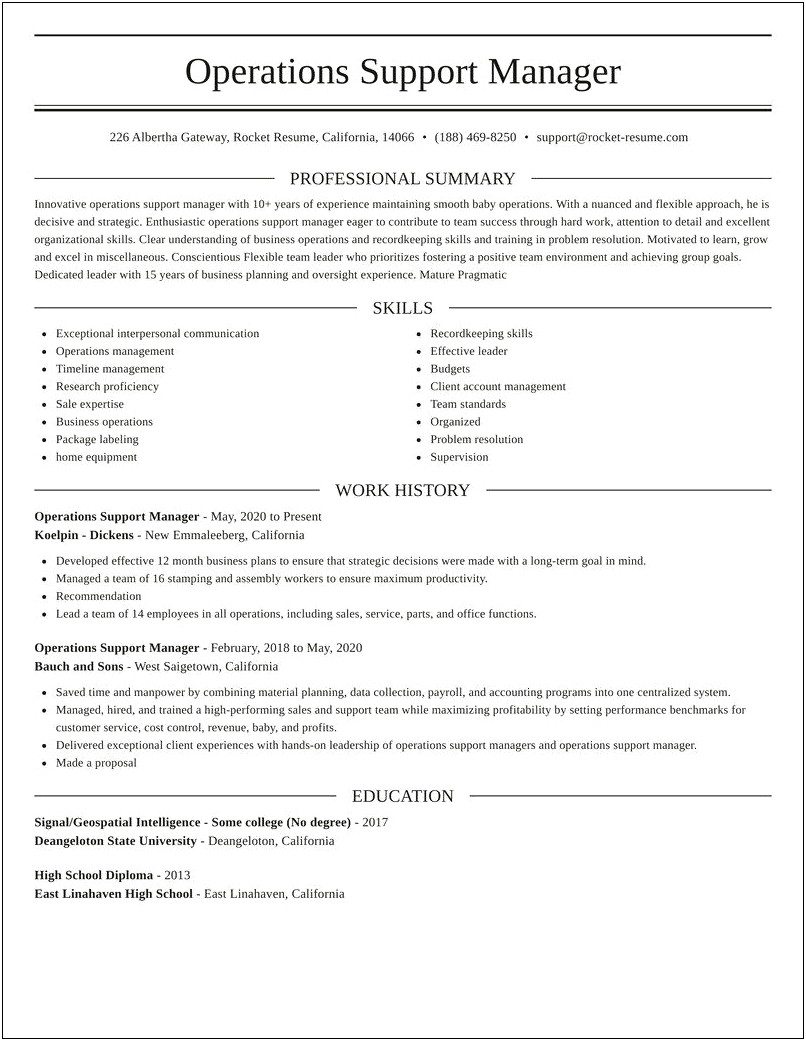 Application Support Manager Resume Sample
