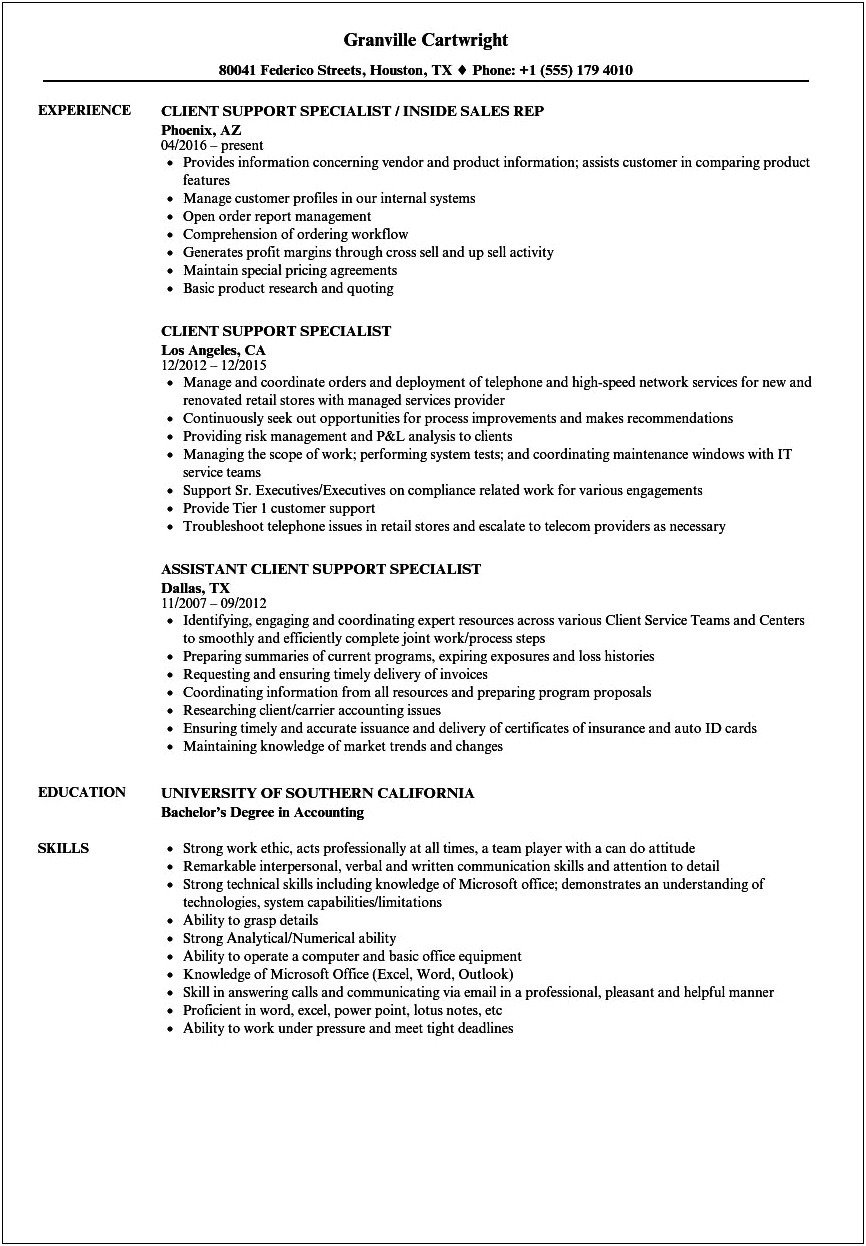 Application Support Specialist Resume Sample