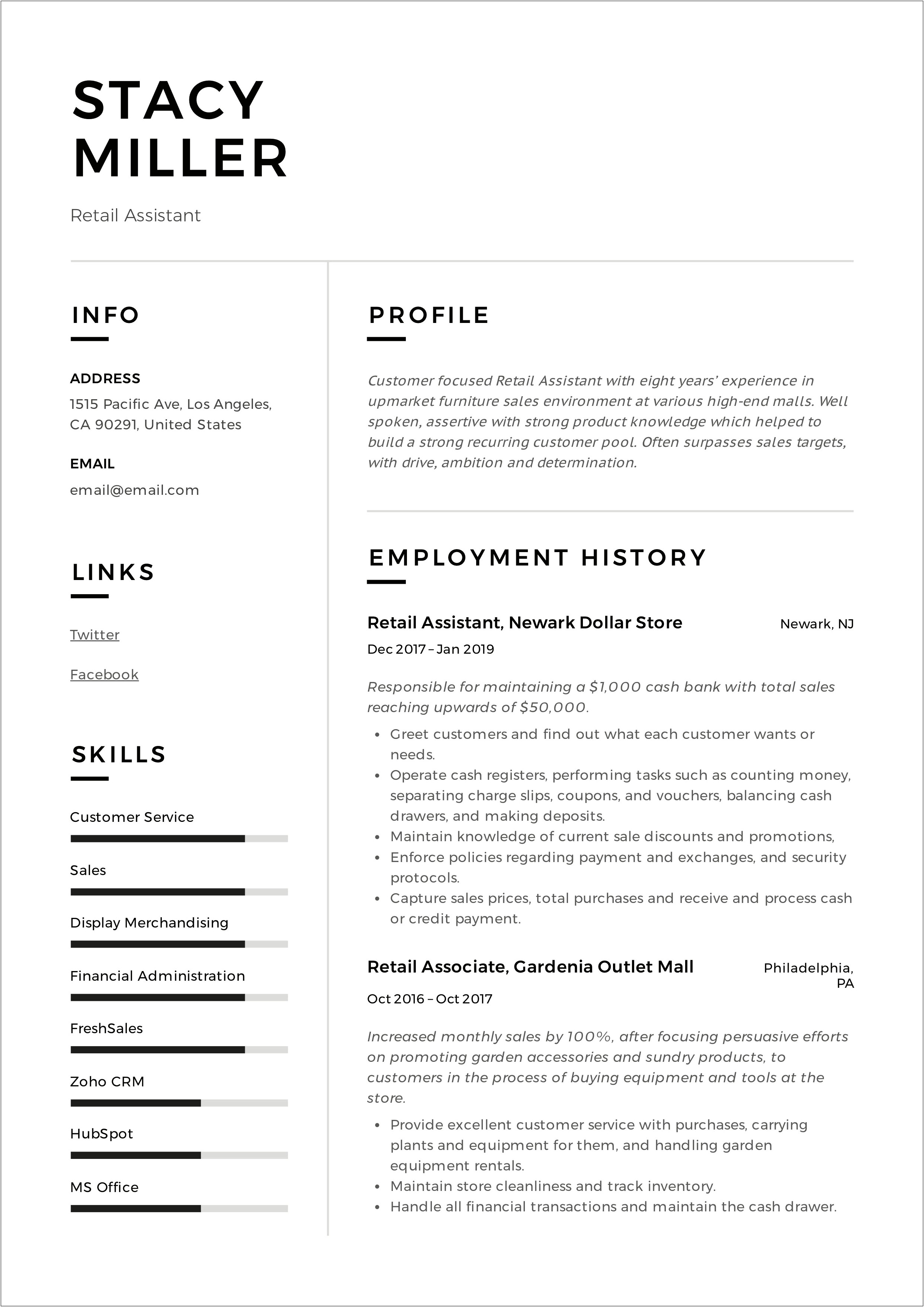 Appling For A Store Resume Examples