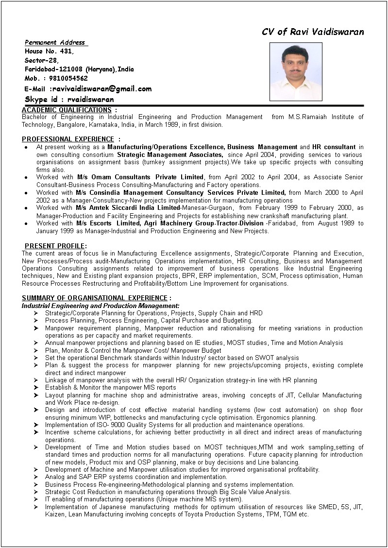 Apply For Plant Manager Resumes