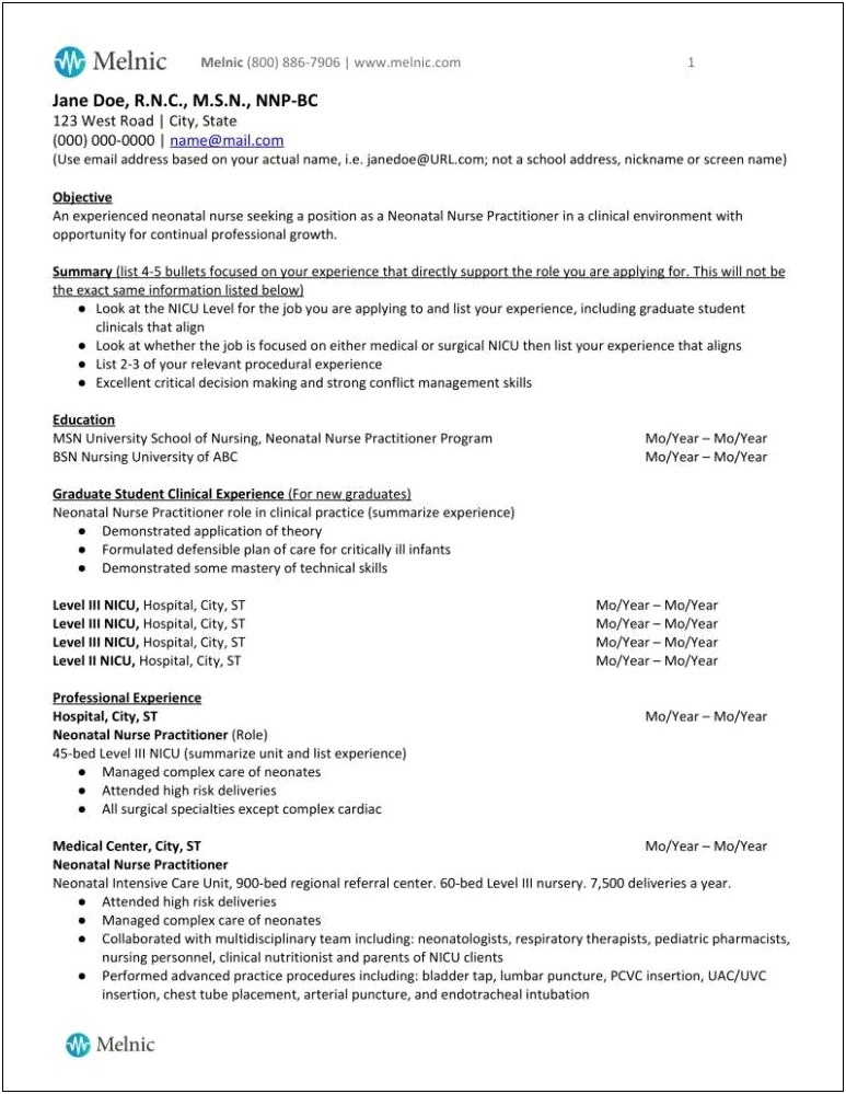 Applying To Nurse Practitioner School Resume