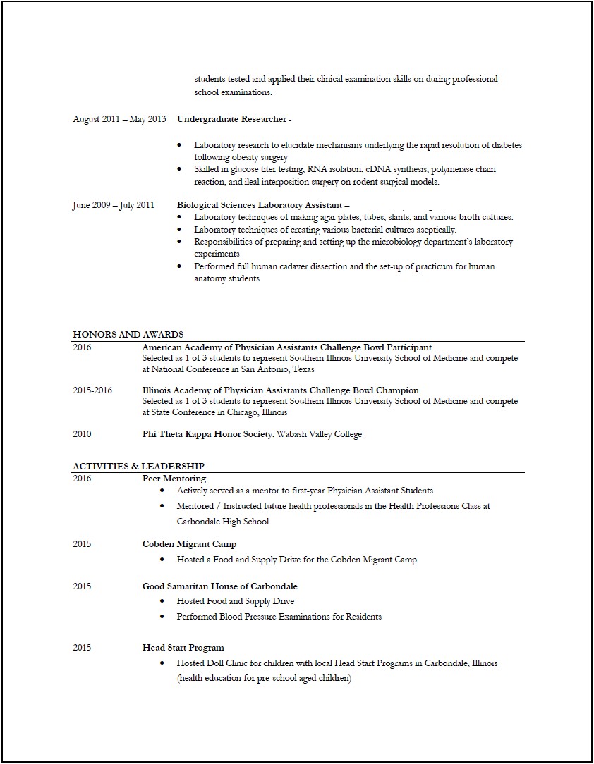 Applying To Physician Assistant School Resume