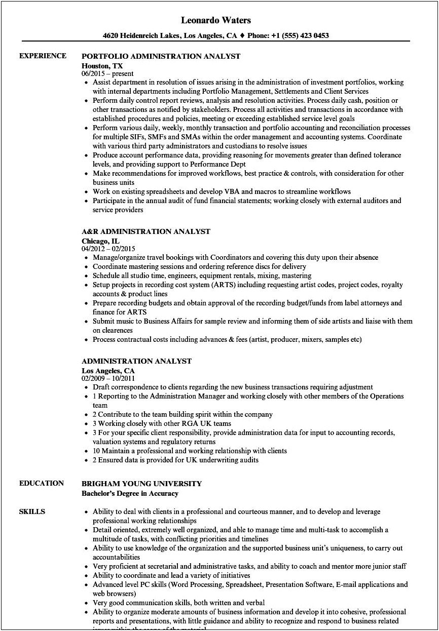 A&r Music Resume Example