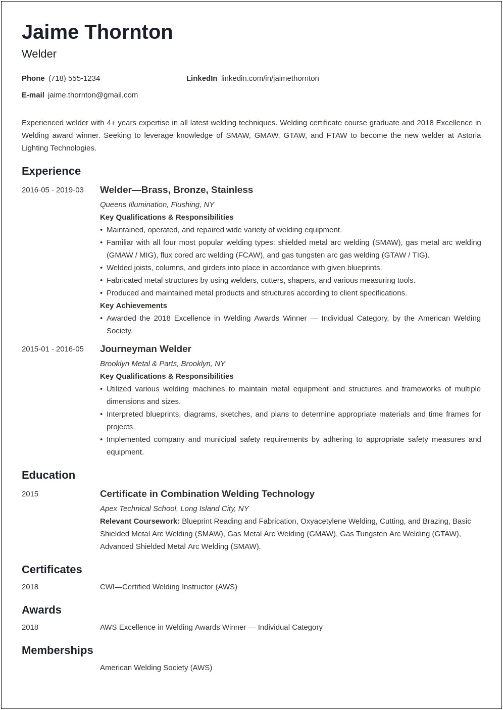Arc Welder Job Description For Resume