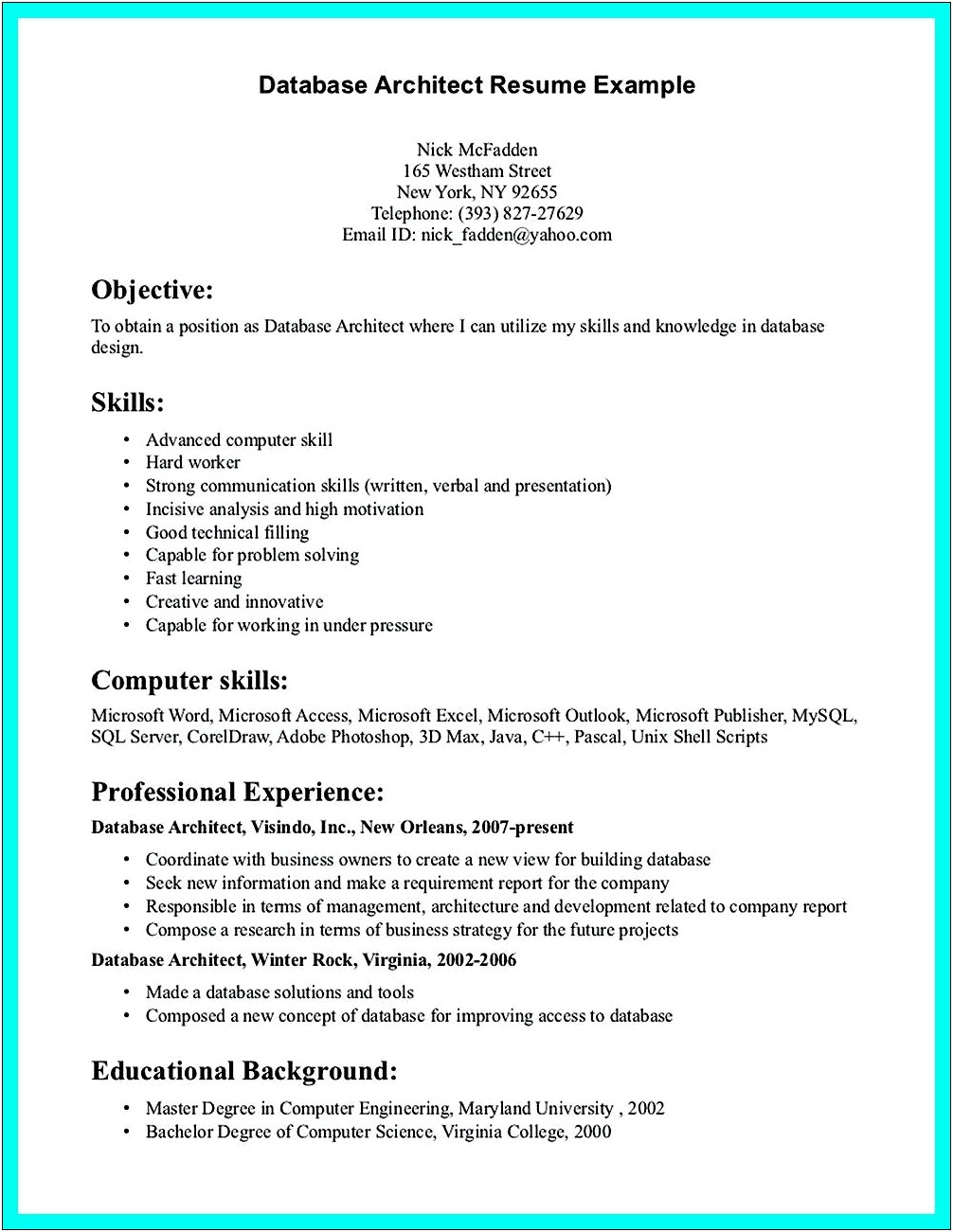 Architecture Career Objective For Resume