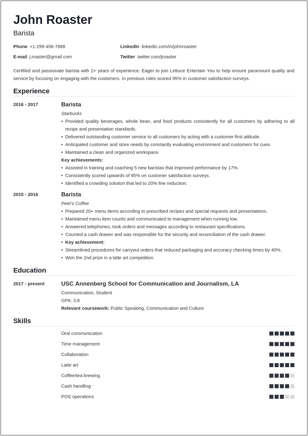 Area Of Interest In Resume Example