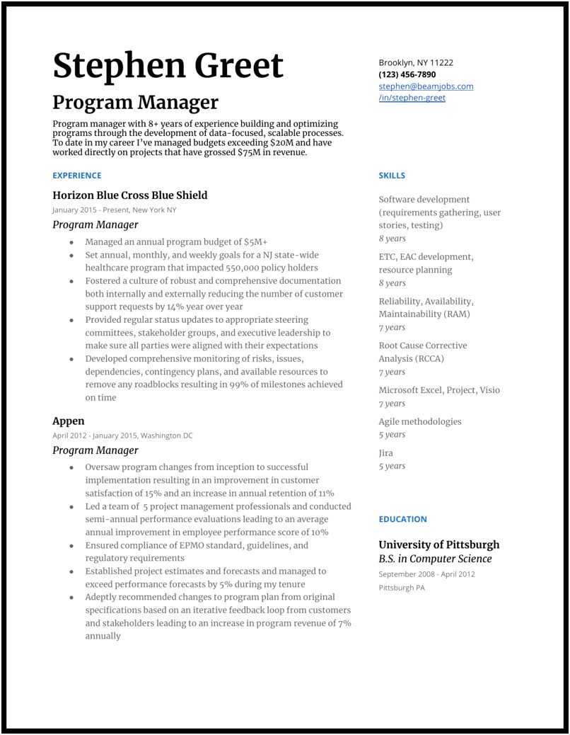 Areas Of Expertise Resume Manager