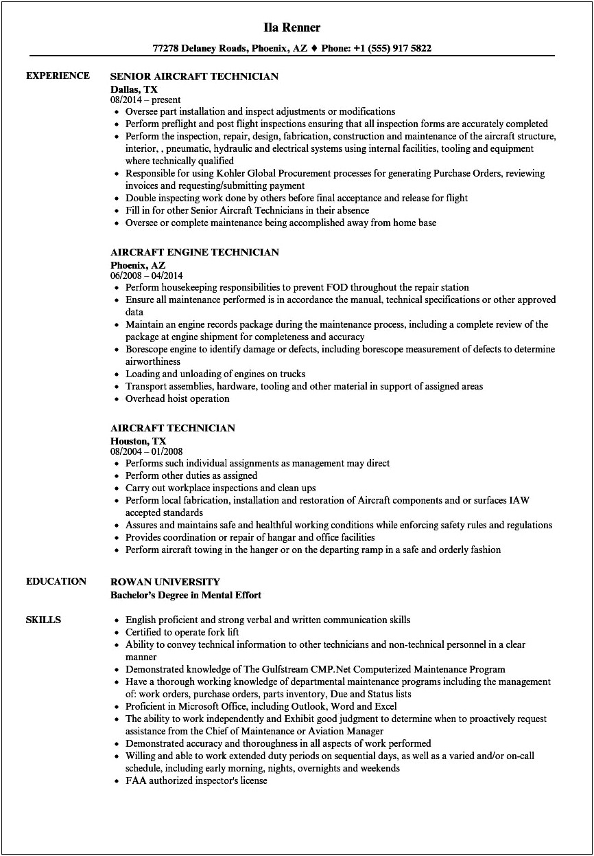 Armed Service Technician Resume Examples