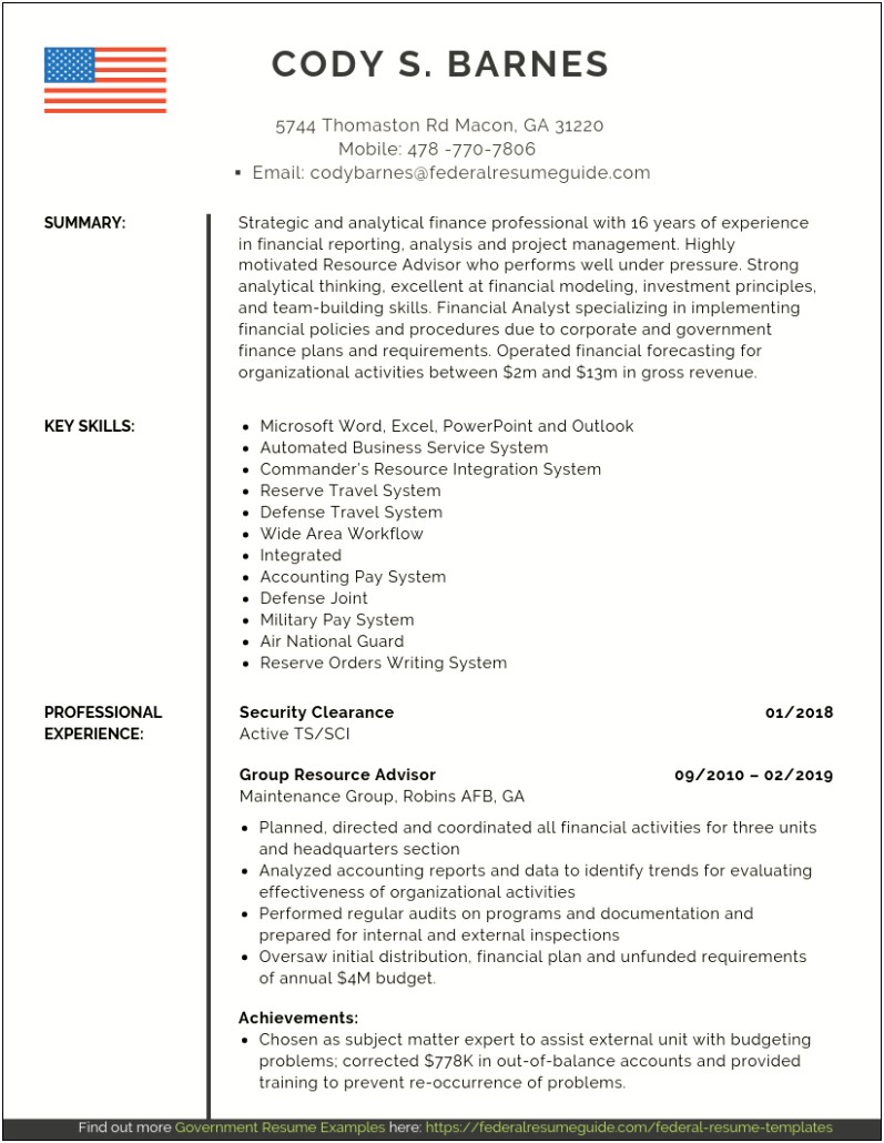 Army 36b Federal Resume Example