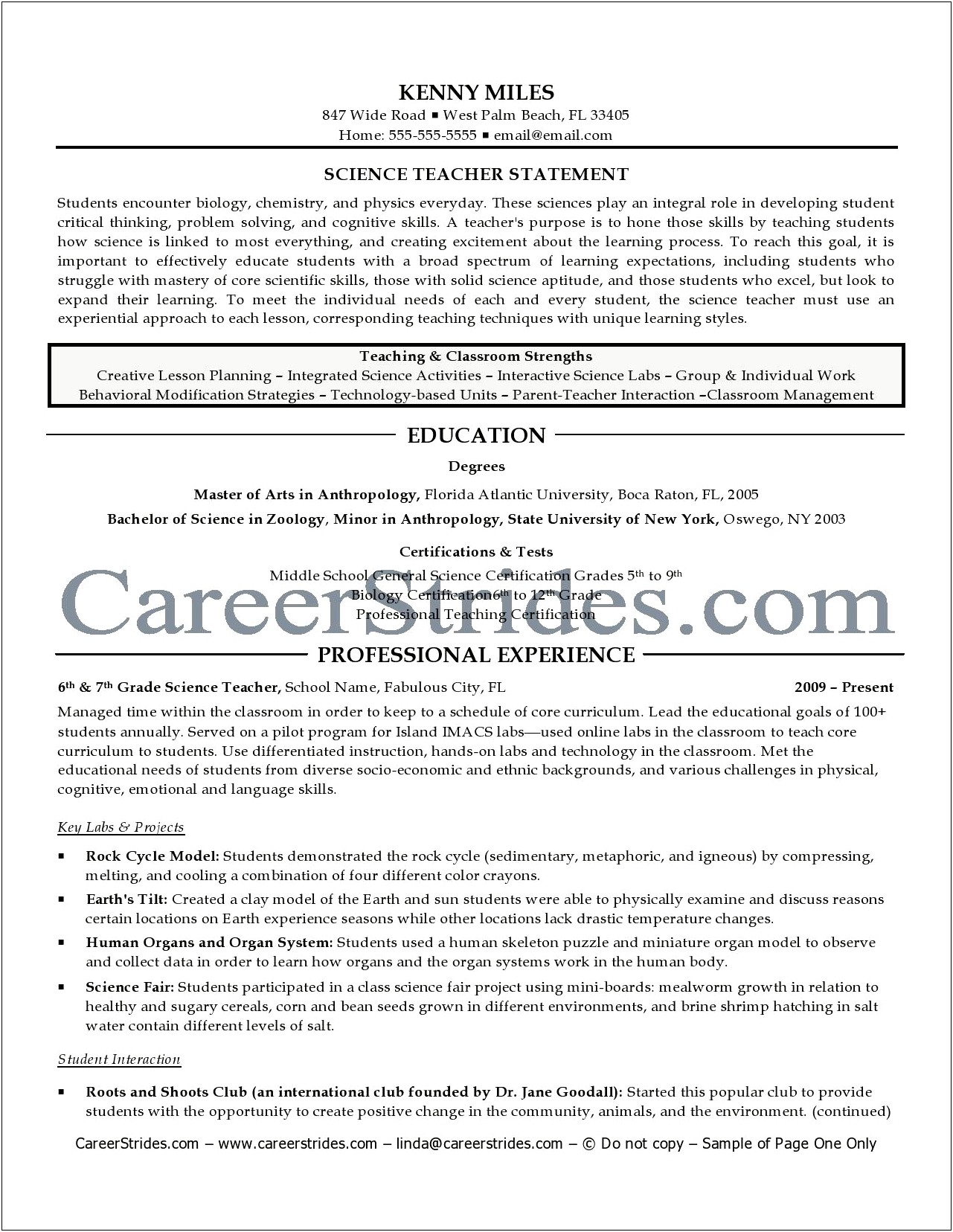 Art Instructor No Teaching Experience Resume