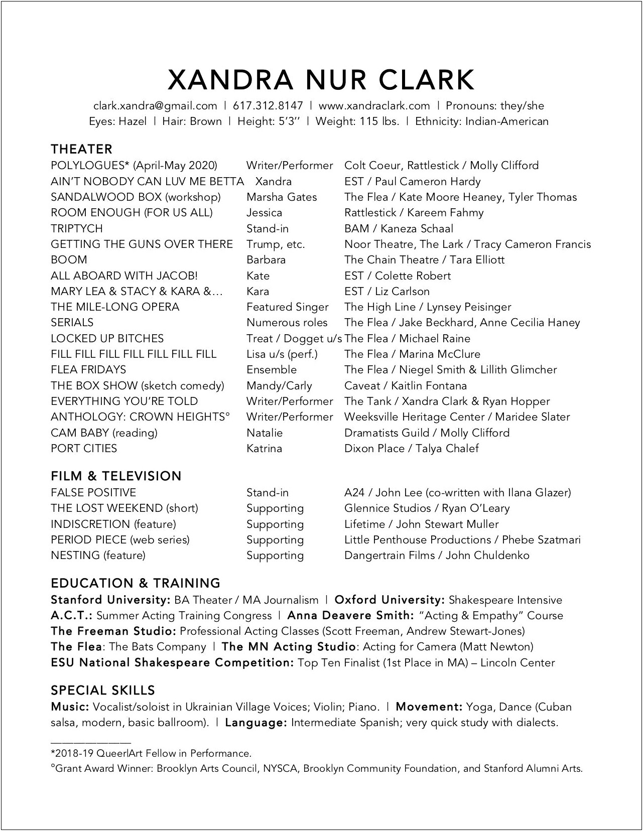 Art On An Acting Resume For Special Skills