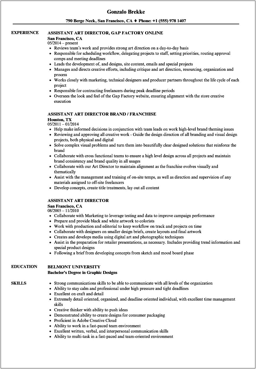 Artist Assistant Job Description For Resume