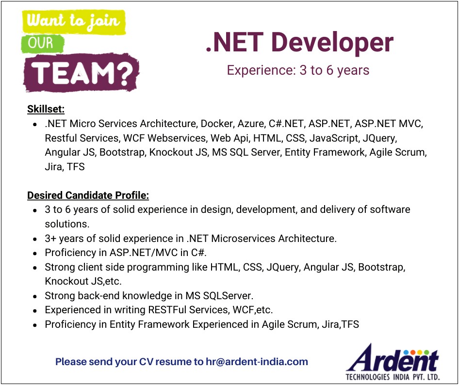 Asp.net Sample Resume India