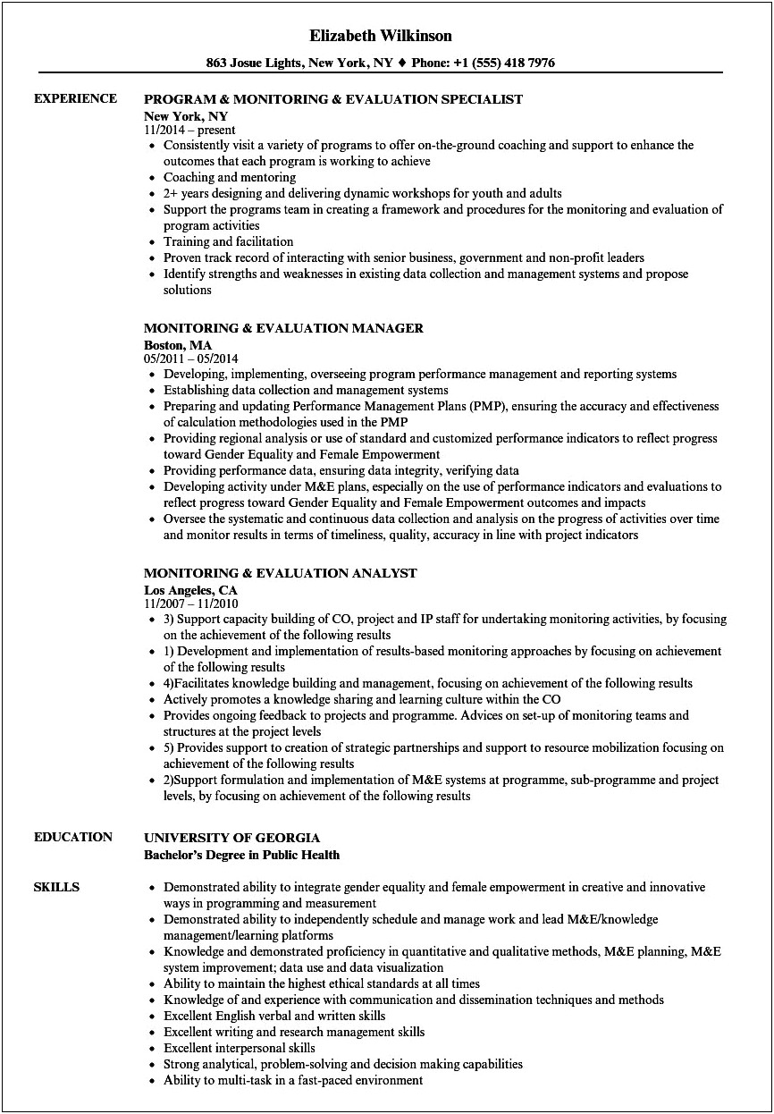 Assessment Of Resume Of Manager