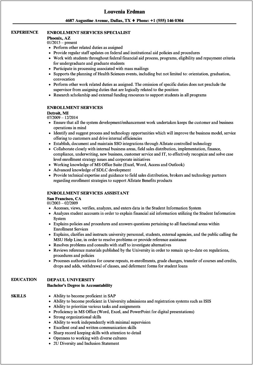 Assistant Director Of Admissions Resume Sample