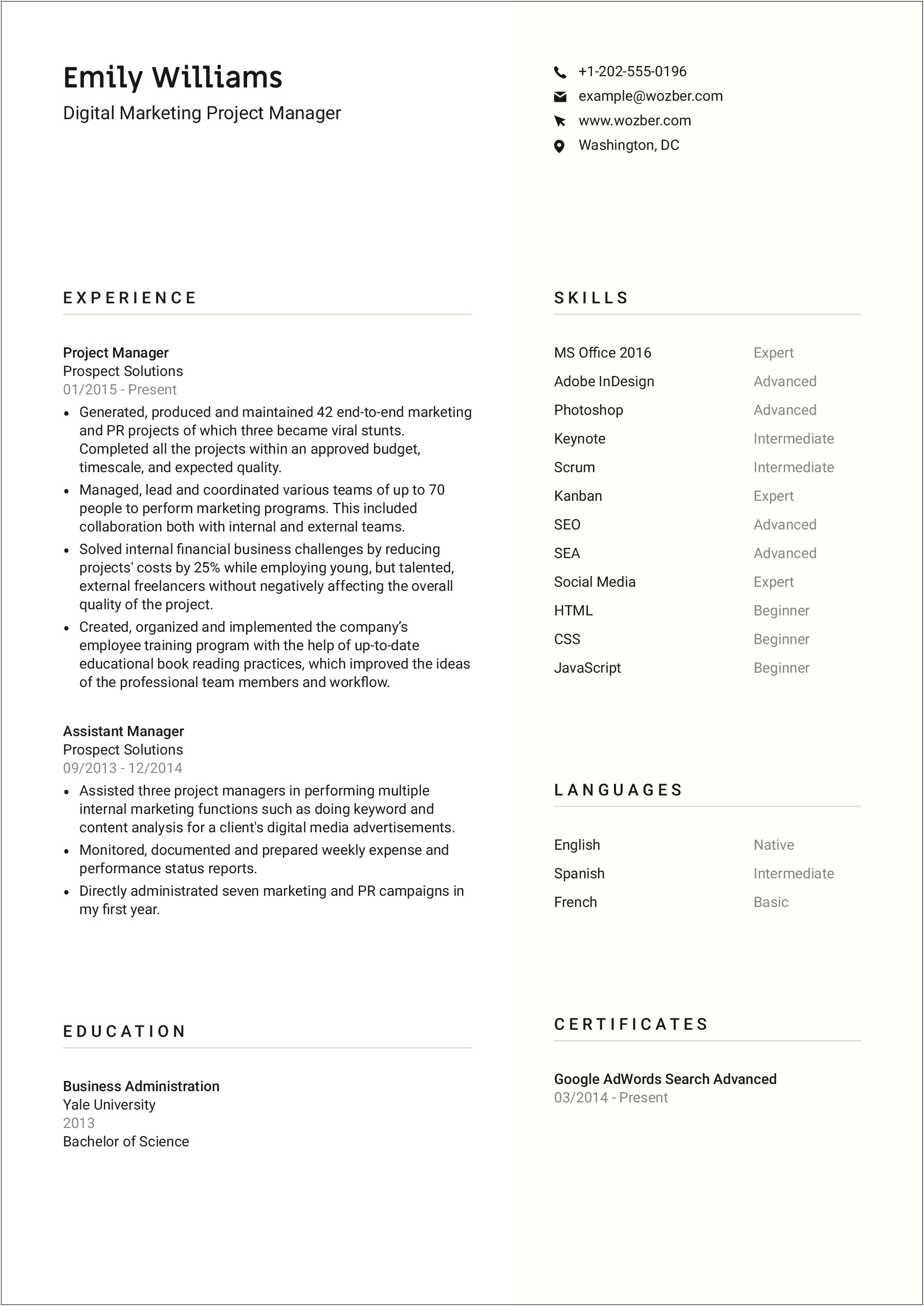 Assistant Front End Manager Resume