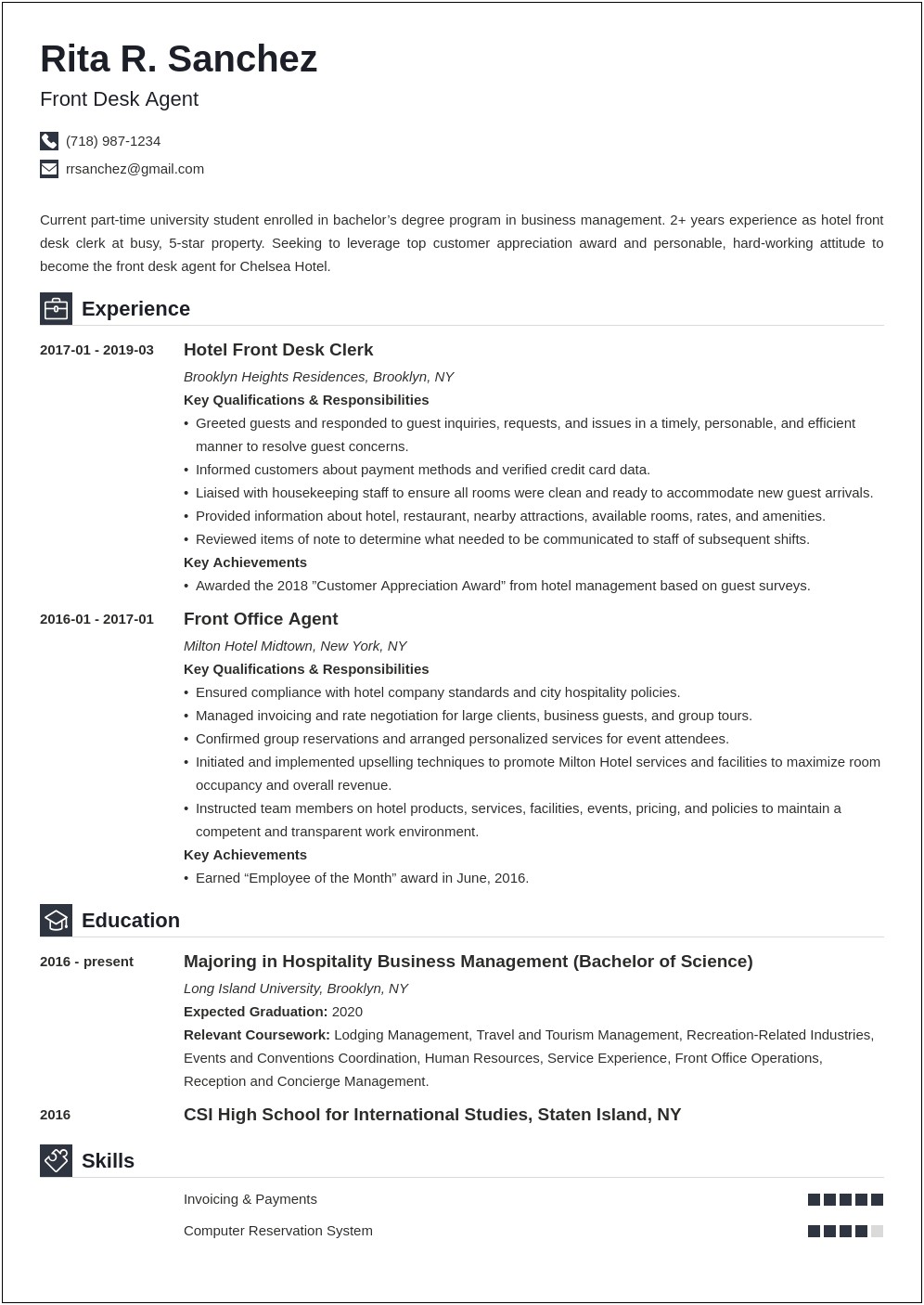 Assistant Front Office Manager Hotel Resume