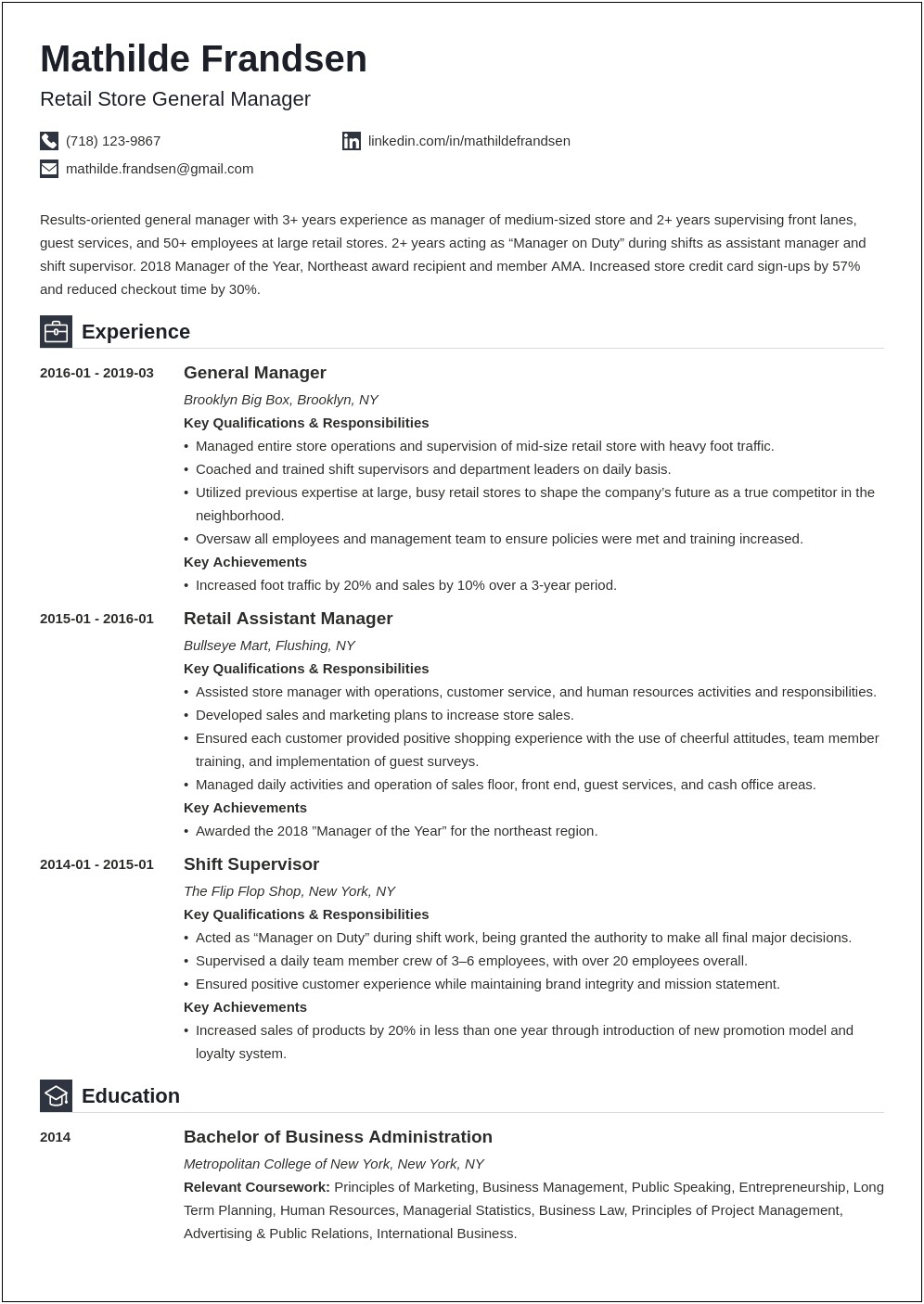 Assistant General Manager Resume Examples 2018