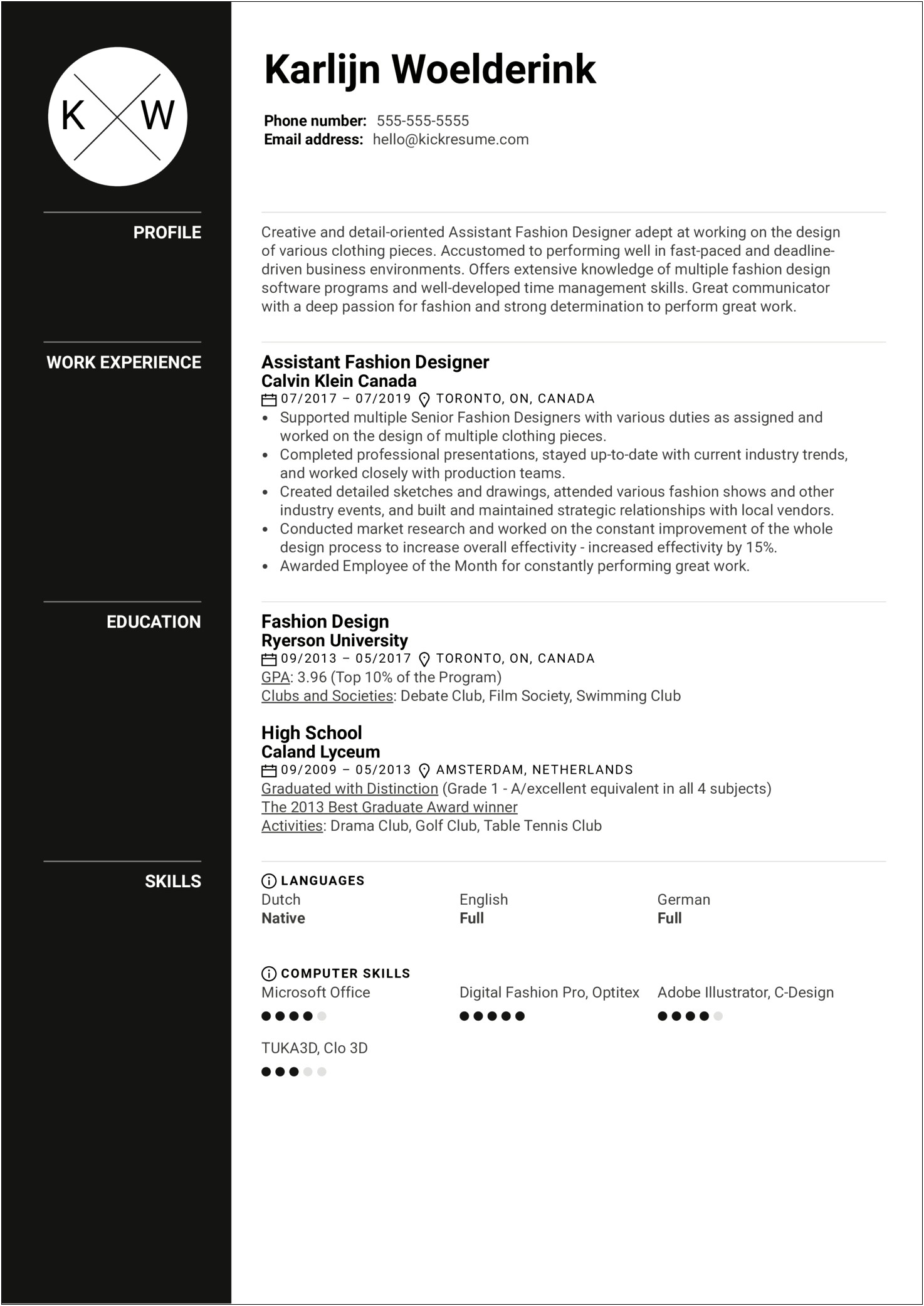 Assistant Golf Professional Resume Example