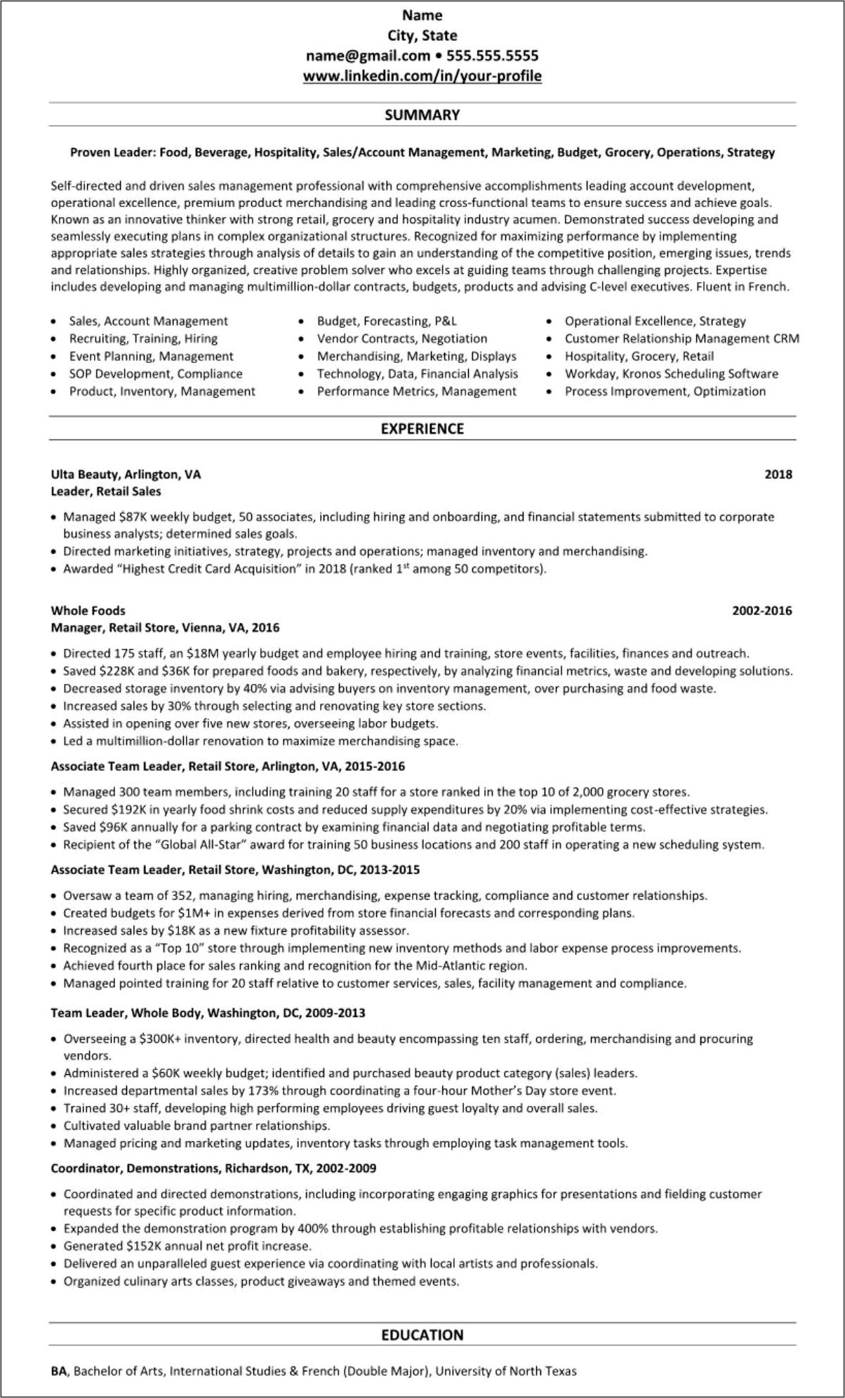 Assistant Grocery Store Manager Resume
