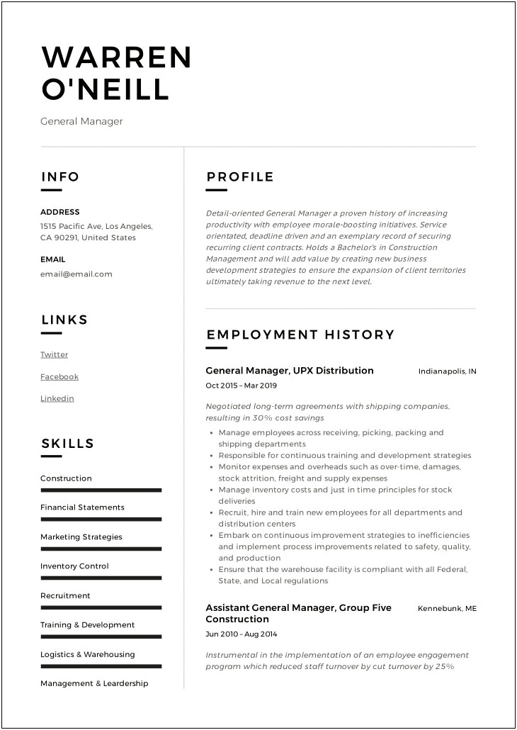 Assistant Hotel General Manager Resume